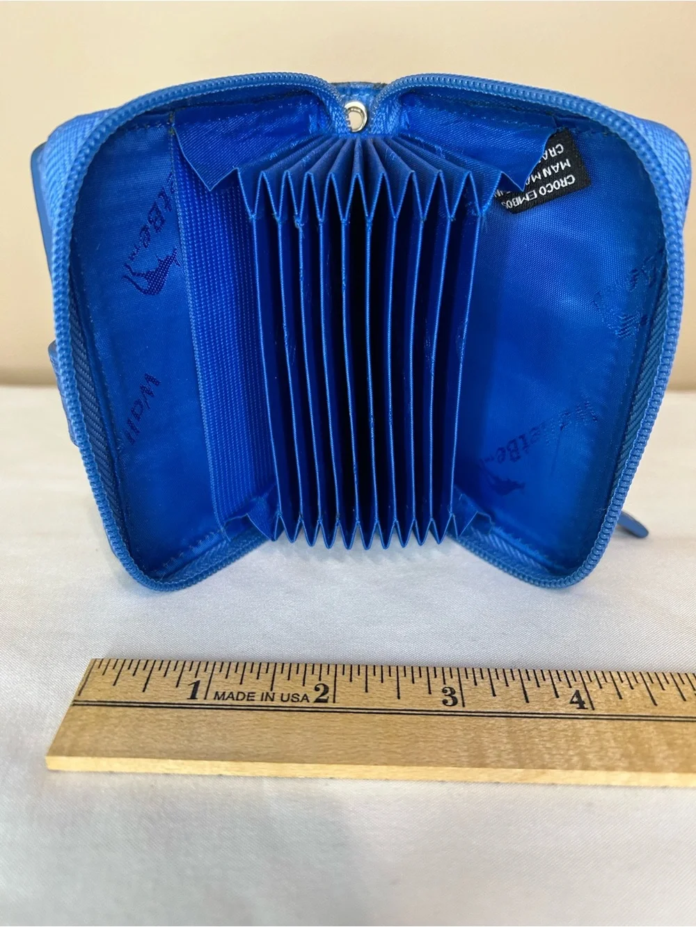 Blue Croc-Embossed Compact Wallet